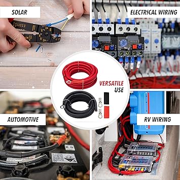 InstallGear AWG 5 Gauge 10ft Battery Power Inverter Cables - 2ct Red/Black Battery Cable for Solar, Auto, RV and Marine, Lawn Mower - 99.9% Deoxigenized Copper, Set - Battery Cable Wire - Battery Wire