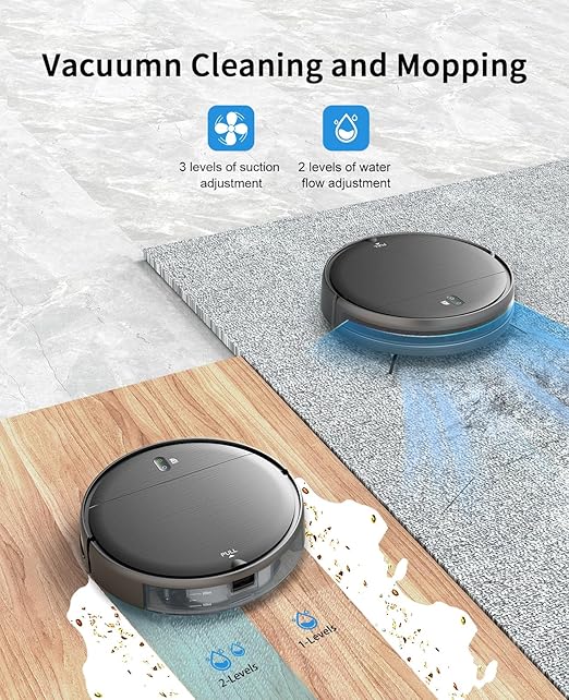 Robot Vacuum and Mop Combo, 2 in 1 Mopping Robot Vacuum Cleaner with Schedule, Wi-Fi/Voice/App, Strong Suction, Ease of Use, Self-Charging Robotic Vacuum, Slim, Ideal for Hard Floor, Pet Hair, Carpet