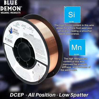 Blue Demon ER70S6 X .030 X 10 LB MIGGMAW Carbon Steel Welding Wire, All Position, Low Spatter, Formulated to Provide Porosity-Free, X-Ray Quality Welds