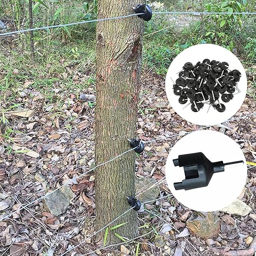 25 Pcs Upgrade Black Electric Fence Insulator Fence Ring Post Self-Tapping Insulator Labor-Saving Wood Post Insulator and 1 Pc Insulator Socket Tool Fit for Electric Drill (Black)