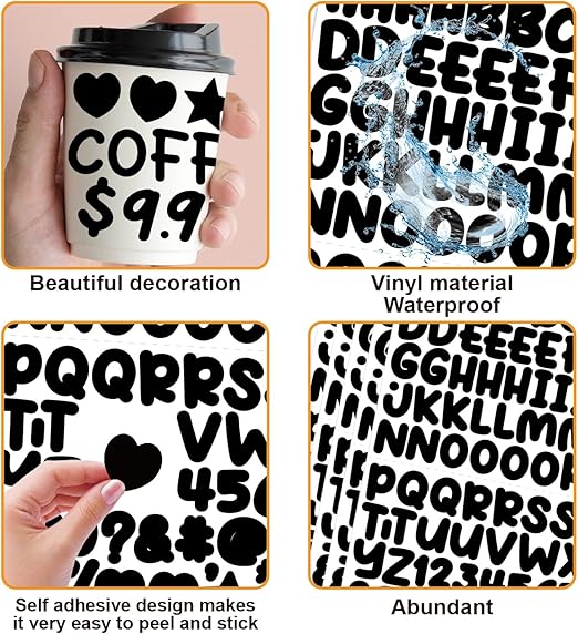1800 pieces of 20 letter stickers, self-adhesive vinyl waterproof mailbox number stickers, mailbox, windows, doors, signs, address numbers, enterprise (0.5 inch) (Cartoon Black)