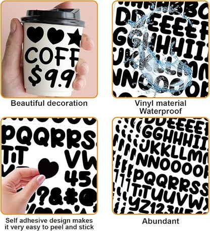1800 pieces of 20 letter stickers, self-adhesive vinyl waterproof mailbox number stickers, mailbox, windows, doors, signs, address numbers, enterprise (0.5 inch) (Cartoon Black)