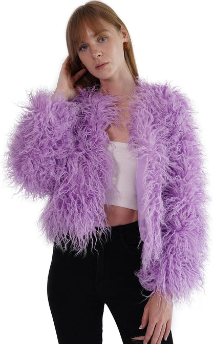 YUAKOU Women's Shaggy Faux Fur Outwear Coat Jacket Long Sleeve Warm Winter .