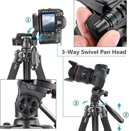 Neewer Portable 56 inches142 centimeters Aluminum Camera Tripod with 3-Way Swivel Pan Head,Bag for DSLR Camera,DV Video Camcorder Load up to 8.8 pounds4 kilograms Black(SAB234)