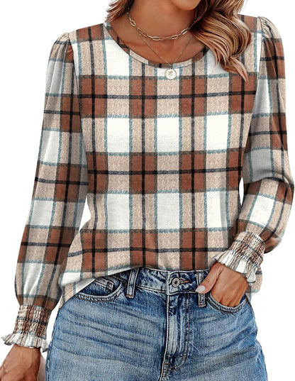 Blouses for Women Dressy Casual Long Sleeve Shirts Fashion Clothing Puff Sleeve Tunic Tops with Smocked Cuffs