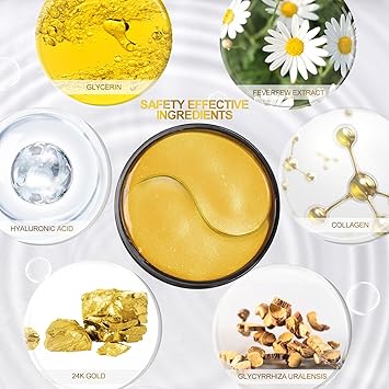 Fivewan 24k Gold Under Eye Patches - 60 Pcs Eye Mask Pure Gold Anti-Aging Collagen Hyaluronic Acid Under Eye Mask for Removing Dark Circles, Puffiness  Wrinkles Refresh Your Skin