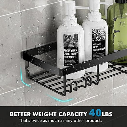Moforoco Shower Caddy Shelf Organizer Rack, Self Adhesive Black Bathroom Shelves Basket, Home Farmhouse Wall Inside Organization and Storage Decor Rv Accessories, First Camper Apartment Essentials