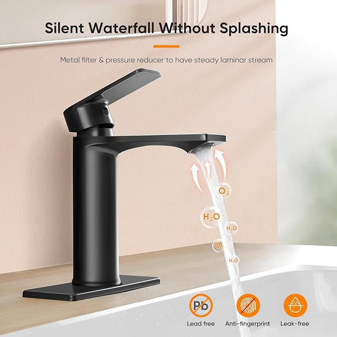 OWOFAN Black Bathroom Sink Vanity Faucet Single Handle Matte Black Modern RV Faucet Deck Mount 1 Hole or 3 Holes 855985R