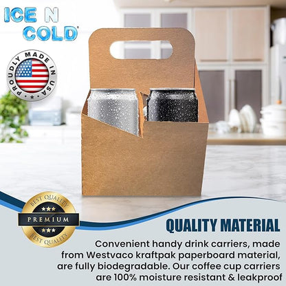 4 Cup Drink Carrier with Handle  Kraft Paperboard Cup Holder  Disposable Cup Holder for Hot or Cold Drinks  Cup Carrier for Food Delivery Services, Uber Eats, Door Dash (15)