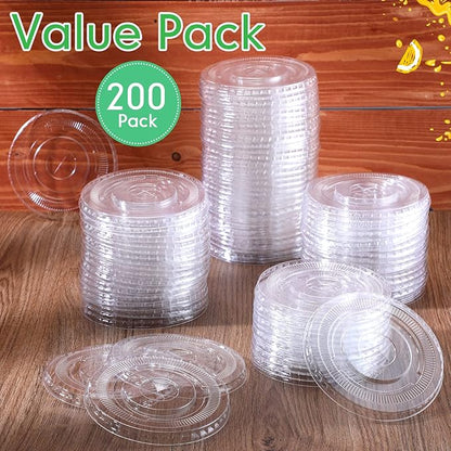 200 Pcs Clear Flat Lids Plastic Disposable PET Cup Lids with Straw Slot Fits for 12 oz, 16 oz, 20 oz and 24 oz Cups for Summer Iced Coffee, Ice Cream, Slush, Milkshake, Party Supplies