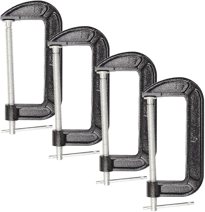Abuff 4 Piece 6 Inch C-Clamp Set - Industrial Strength, Heavy Duty Iron C Clamps for Woodworking, Welding, and Building