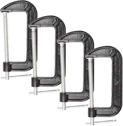 Abuff 4 Piece 6 Inch C-Clamp Set - Industrial Strength, Heavy Duty Iron C Clamps for Woodworking, Welding, and Building