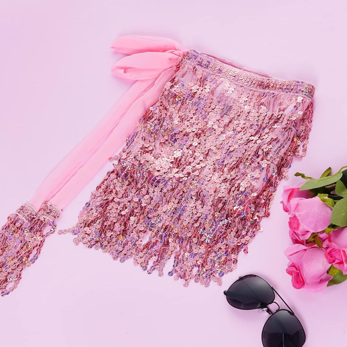 SUMERSHA Women's Sequin Tassel Belly Dance Hip Scarf