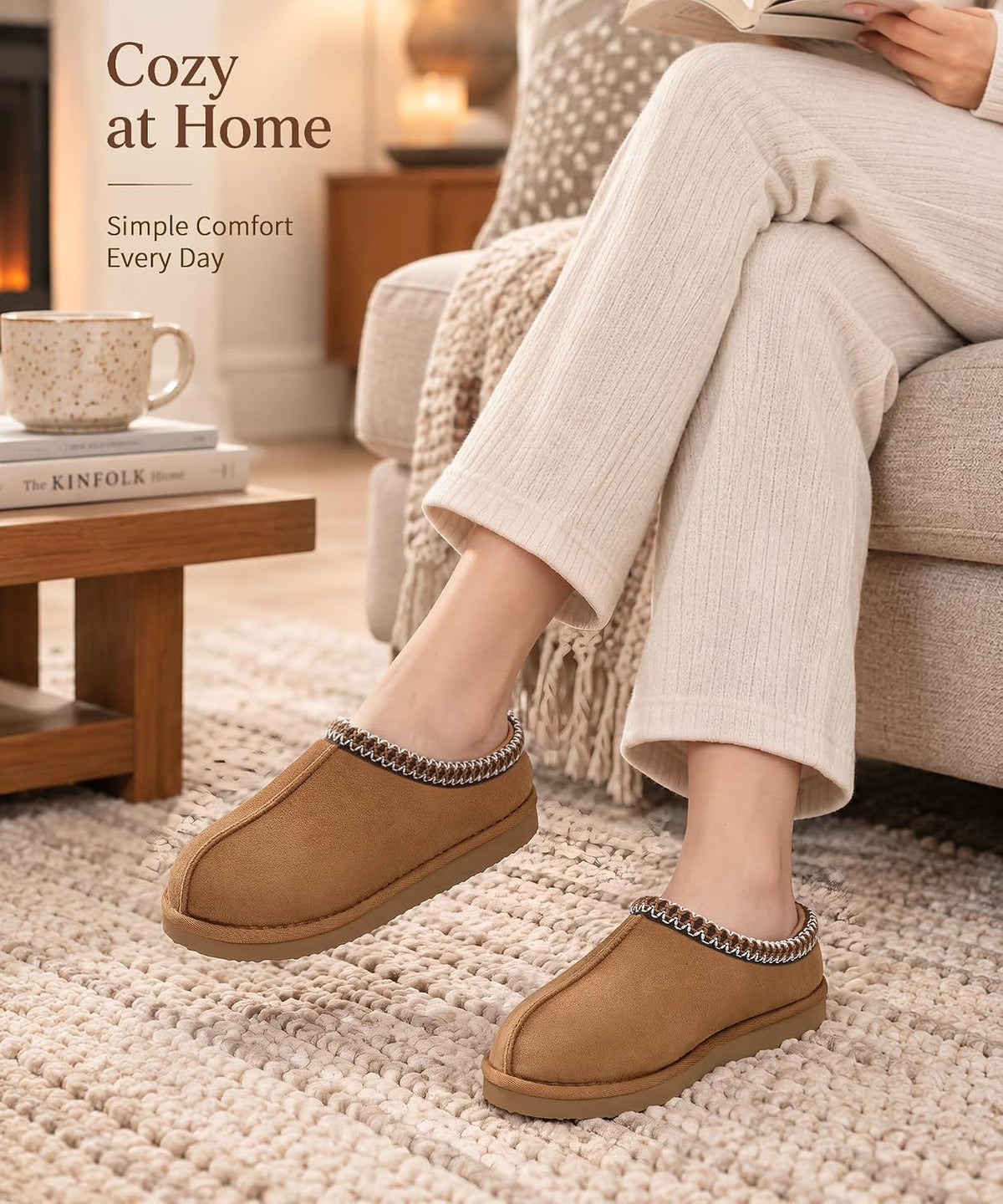 Size 42-43, Litfun Memory Foam Slippers for Women Cozy Warm House Shoes Indoor and Outdoor.