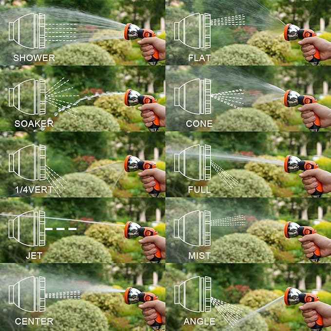 Garden Hose Nozzle, Hose Sprayer Nozzle with 10 Spray Patterns, High Pressure Water Hose Nozzle Heavy Duty Metal Hand Sprayer for Car Wash, Plants, Pets & Outdoor Cleaning, Orange