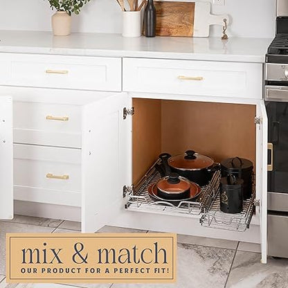 HOLDN STORAGE Pull Out Cabinet Organizer, Heavy Duty Caddy wLifetime Limited Warranty -20W x 21D - Requires At Least 21-14 Cabinet Opening, Steel Metal Cabinet Drawers Slide Out, Chrome