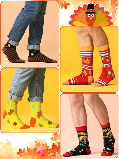 12 Pairs Thanksgiving Fall Autumn Socks Bulk Harvest Fuzzy Holiday Novelty Socks Unisex Turkey Pumpkin Thanksgiving Harvest Themed Funny Stocking Gifts for Women Adult Girls Men
