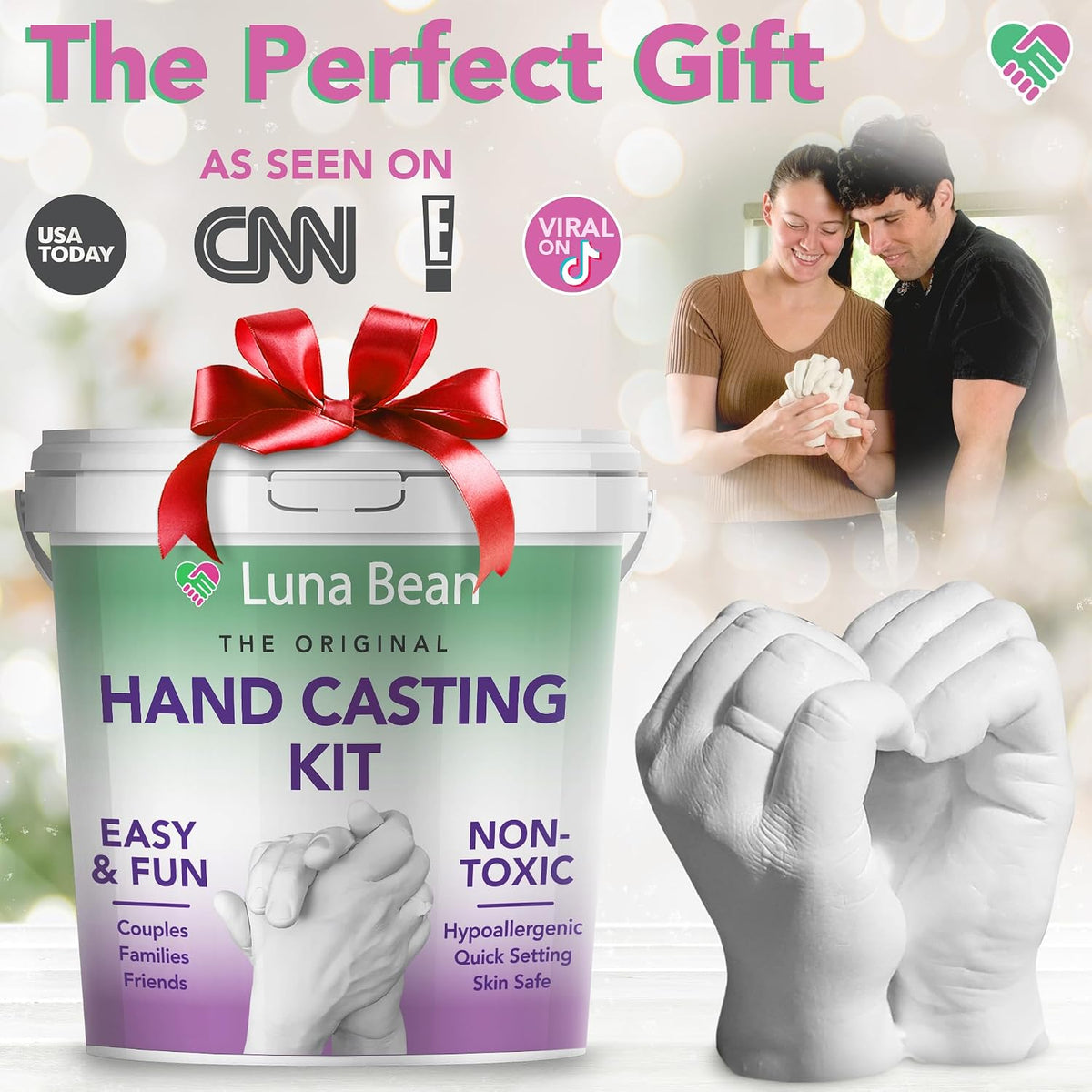 Luna Bean Hand Casting Kit - Couples, Wedding, Hand Mold Highly detailed, easy to use, fun activity for making memories; gifts for women, special occasions, milestones, and family