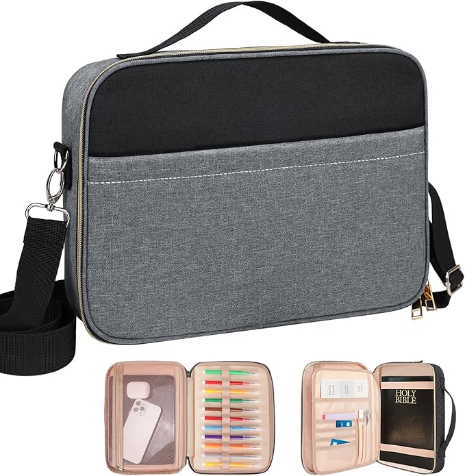 Dofilachy Bible Covers for Women - Stylish Bible Case for Women - Large Bible Cover with Durable Handle - Bible Carrying Case for Girls Boys Kids with Metal Zipper - Bible Bag Journal Case