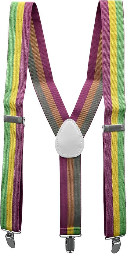 Nicky Bigs Novelties Unisex Mardi Gras Adjustable Suspenders Green Purple Yellow Costume Accessory