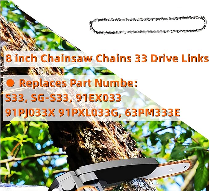 8 Inch Chainsaw Chain 38" LP Pitch .050" Gauge 33 Drive Links, 8 Inch Replacement Pole Saw Chains Compatible for Sun Joe SWJ800E SWJ806E, Chicago, Portland 62896, Greenworks, Oregon S33