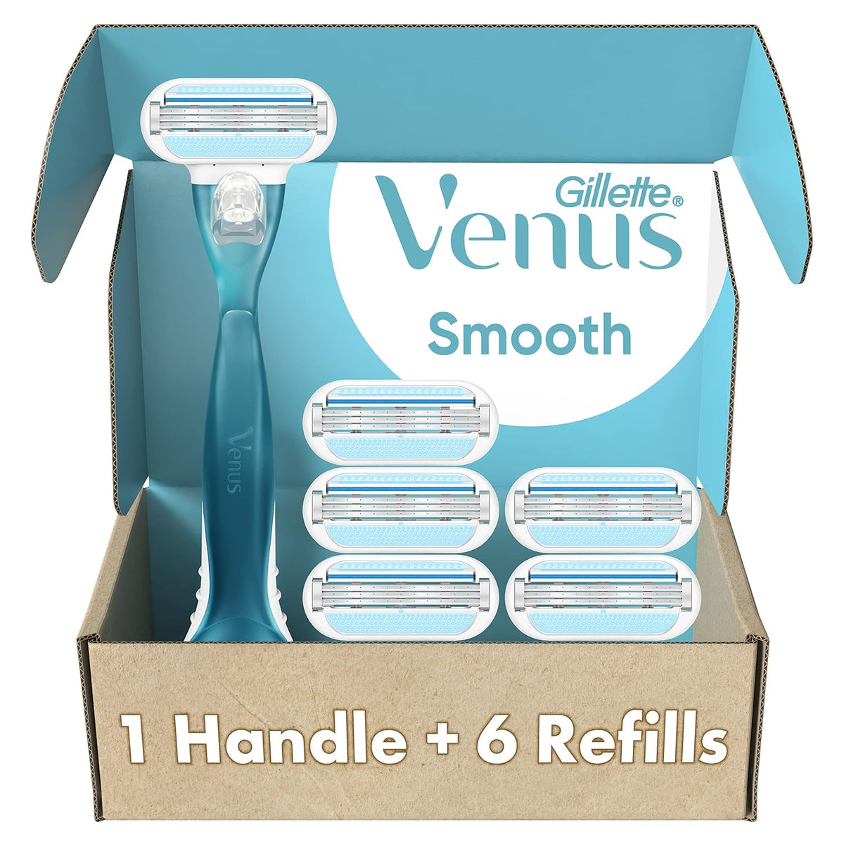 Gillette Venus Smooth Women's Razor Handle + 6 Refills with Soft-Grip Gel Handle (Open Box)