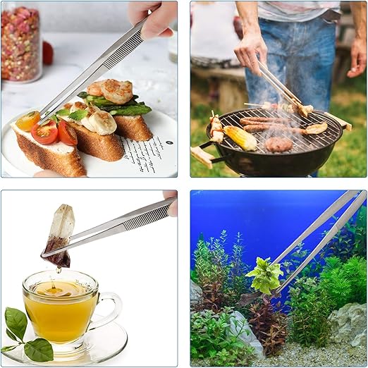 AHIER 12inch Kitchen tweezer Stainless Steel, Long tweezer with Precision Serrated Tips for Cooking Pincette for Sea food, Bar Tweezer