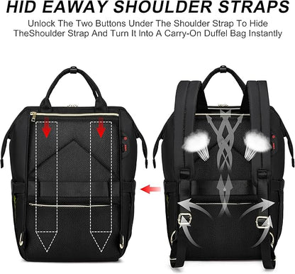CAFELE Convertible Backpack for Women Men,School Backpacks for Teen Girls Boys,Large Wide Open Backpack with USB Charging Port, 17.3 Inch Work Laptop Backpack,Black(2321H-01)