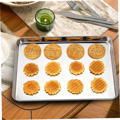 2Pcs Baking Sheet Pan, 17x12 Inch Stainless Steel Cookie Sheet, Rust-Proof & Safe Oven Baking Tray for Kitchen