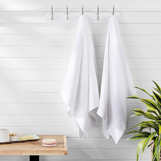 Basics - 2 Piece Quick-Dry Oversize Bath Towel, 100 Cotton, White, 54" x 30"