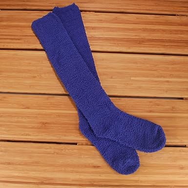 BambooMN Women's Fuzzy Knee High Socks - Polka Dots and Solid Colors - 2 Sizes - 1 Pair Pack