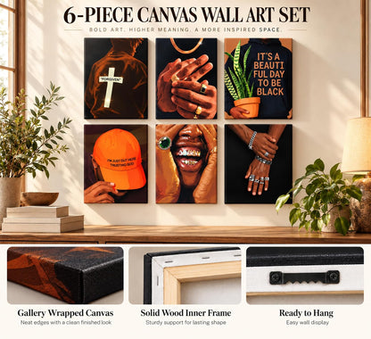 6pcs Black man Canvas Wall Art Black Man Trend Luxury Street Painting Pictures Decor Fashion African American Posters Prints Artwork for Living Room Bedroom Scene Home Decoration Unframe