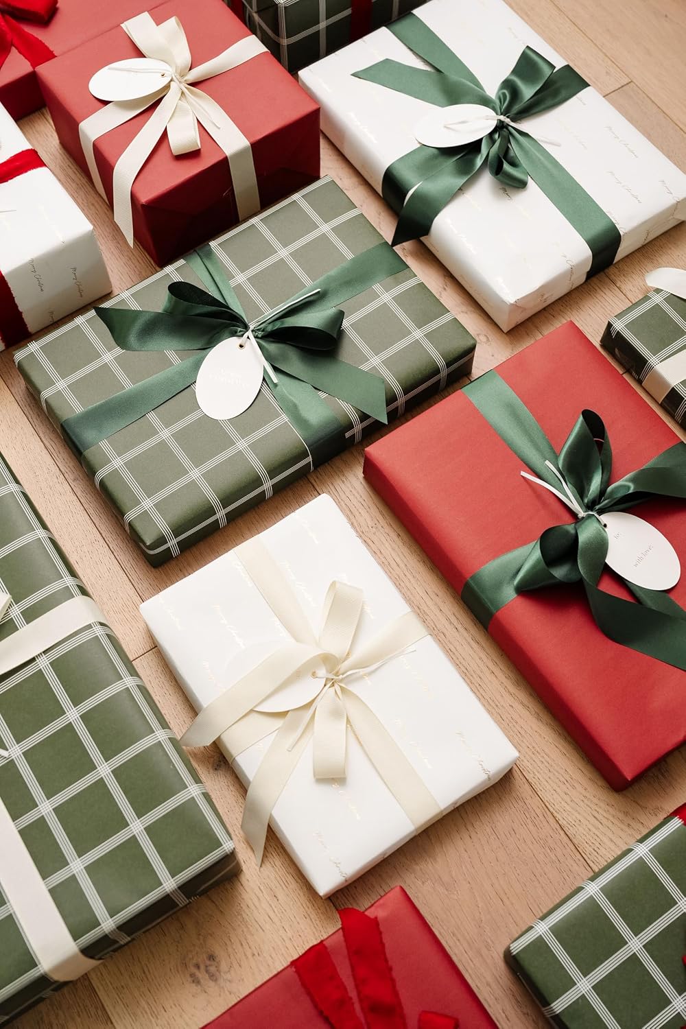 Merry Market Christmas Wrapping Paper Rolls, Premium Matte Gift Wrap, 30Ф x 168Ф Large Roll, Gold-Foil Plaid Design, Holiday Gift Wrapping