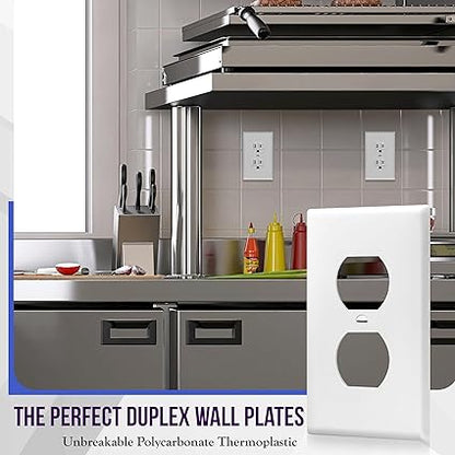 Enerlites 8821-W Duplex Receptacle Outlet Wall Plate, Standard Size 1-Gang, Polycarbonate Thermoplastic, White