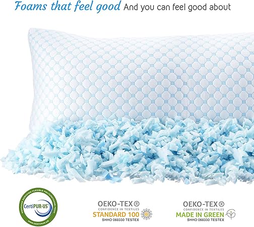 Hearth  Harbor Temperature Regulating Reversible Cooling Pillow, Memory Foam Pillow Body Pillow 20" X 54"