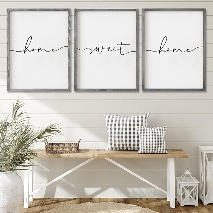 Heiple Set of 3 Framed Farmhouse Home Sweet Home Sign 11AoAox14AoAo Above Bed Wall Decor for Bedroom Decor and Living Room Wall Art Wood Signs (Gray, 11''x14)