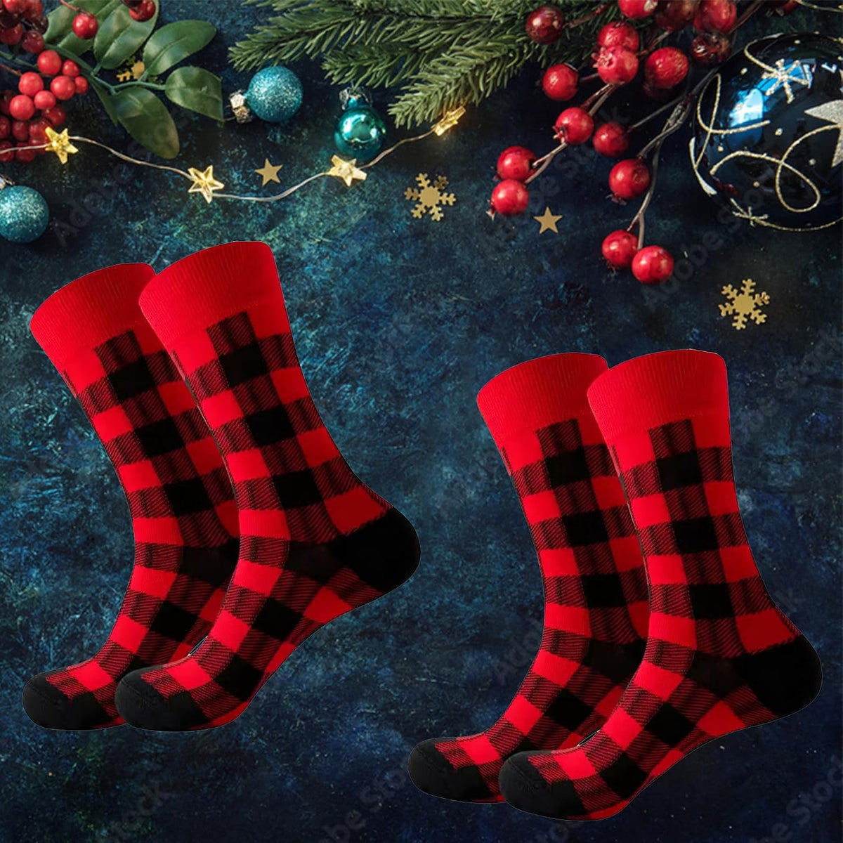Buffalo-Plaid-Cotton-Socks - Check Crew Socks Hiking Casual Warm Socks 1-pairs Fit for women
