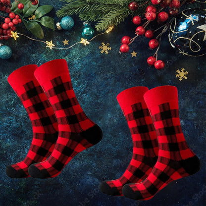 Buffalo-Plaid-Cotton-Socks - Check Crew Socks Hiking Casual Warm Socks 1-pairs Fit for women