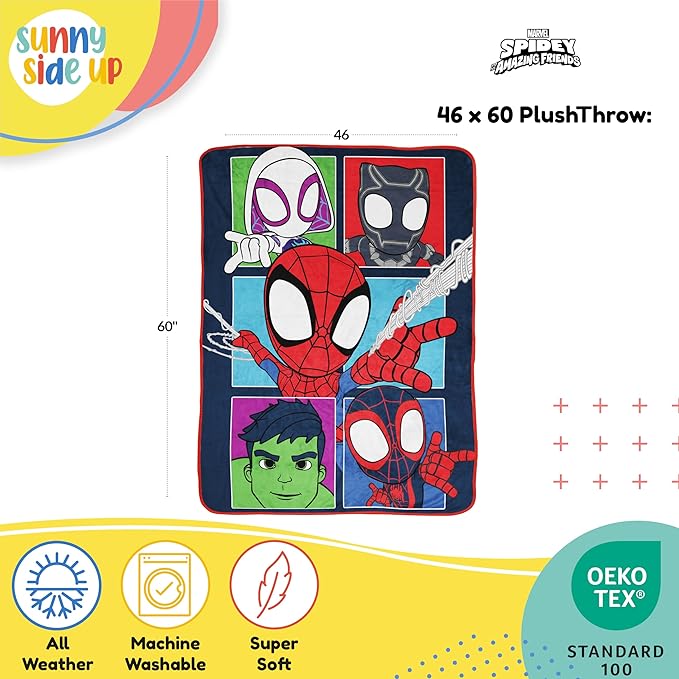 Marvel Spidey & His Amazing Friends Plush Throw Blanket - Measures 46 x 60 Inches - Super Soft & Cozy Fleece Kids Bedding Features Miles Morales & Ghost Spider Gwen