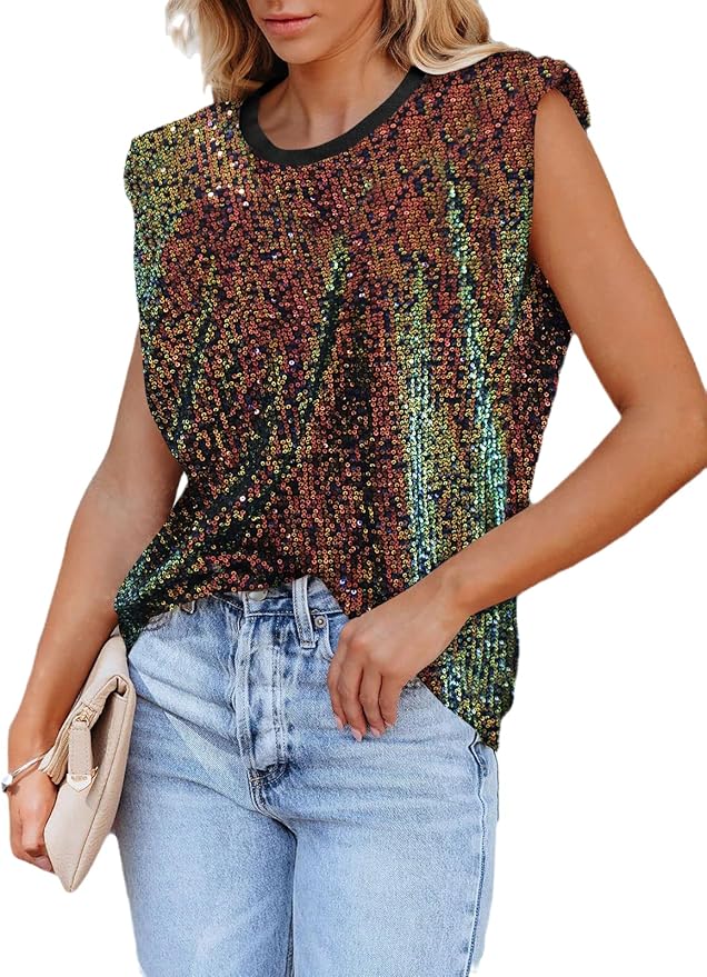 THLAI Tank Top for Women Sequin Tank Top Crop Top