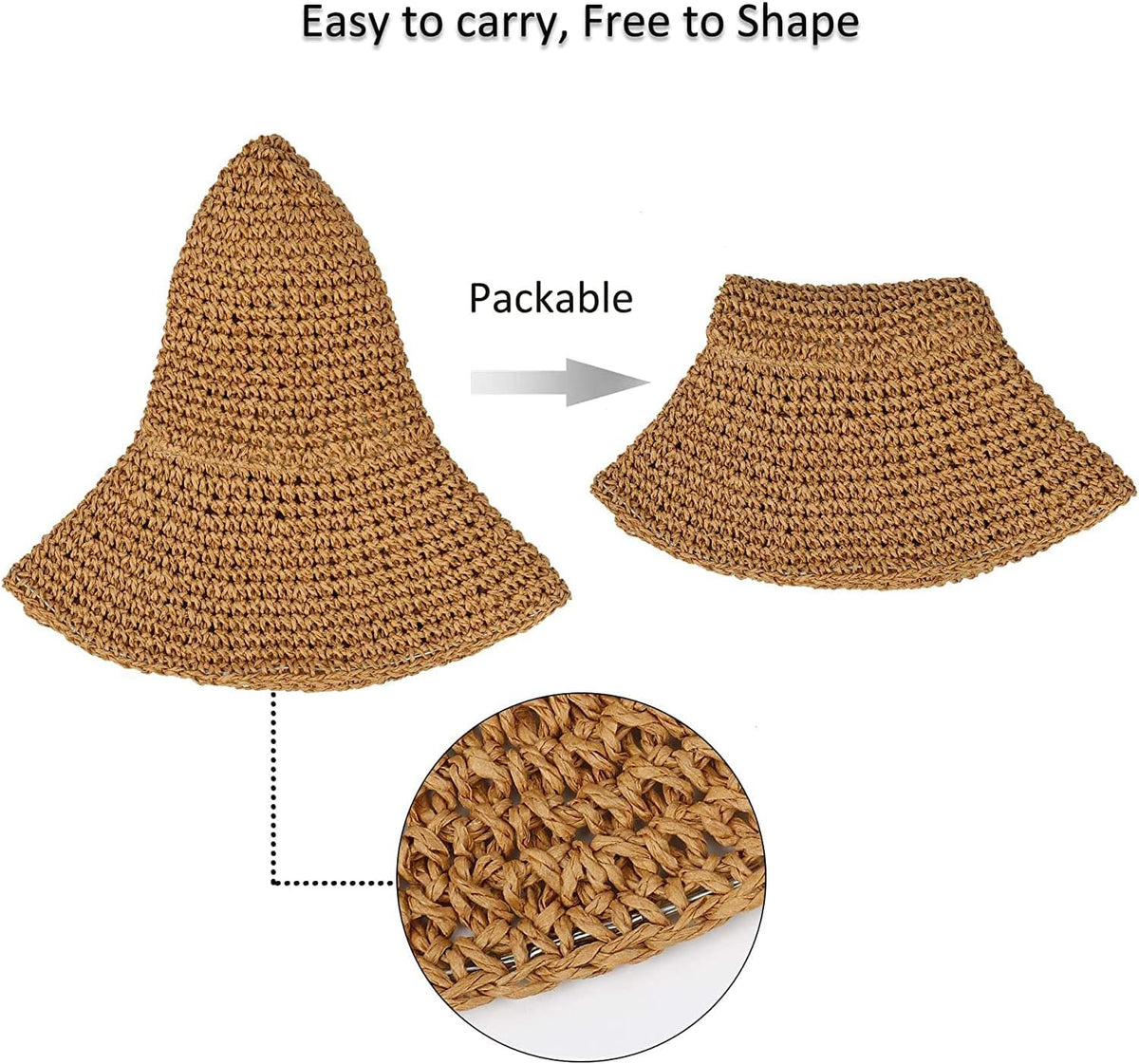 Women Straw Hat Wide Brim Beach Sun Cap Foldable Large Lady Floppy 100% Natural Paper Braided for Travel Summer Vacation