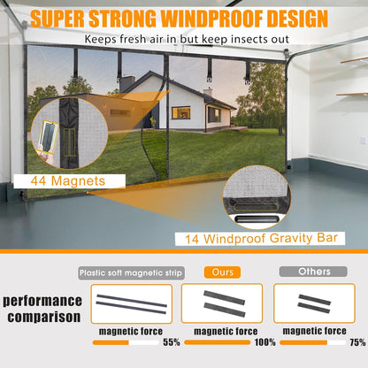 Garage Screen Doors for 1 car garage-12x8FT Fiberglass Durable Heavy Duty Magnetic Garage (set complete)