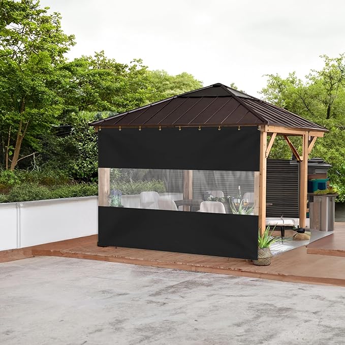 Covers  All Outdoor Curtains for Patio Waterproof, 18 oz PVC Polyester Tear and UV Resistant Clear Panel Curtain Featuring Rust-Free Grommets, Ideal for Patios, and Pergola (8' H x 10' W Feet, Black)