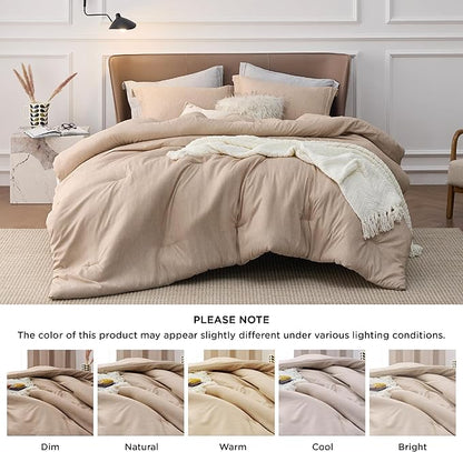 Bedsure California King Comforter Set - Warm Sand Soft Bedding for All Seasons, Cationic Dyed Bed Set, 3 Pieces, 1 California King Size Comforter (104"x96") and 2 Pillow Shams (20"x36"2")