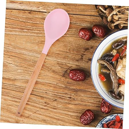 Zerodeko Beech Handle Silicone Spoon Kitchen Utensils for Cooking Nonstick Heat Resistant for Kitchen Needs