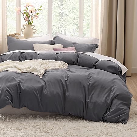 Bedsure Dark Grey Duvet Cover Queen Size - 3 Pieces Prewashed Extra Soft Bedding Set, Includes 1 Duvet Cover 90x90 Inches with Zipper Closure  2 Pillow Shams, Comforter Not Included