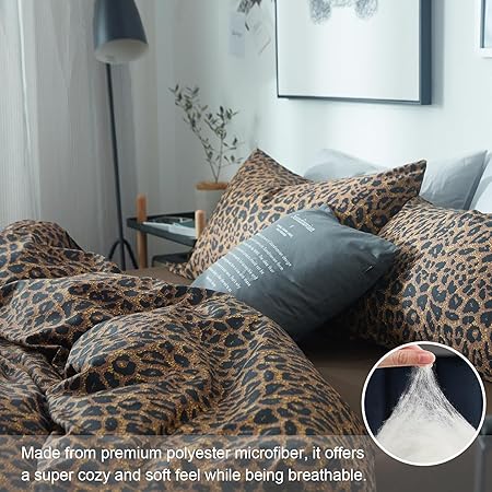 mixinni Leopard Print Queen Size Comforter Set-3 Pieces Animal Cheetah Printed Comforter Sexy Soft Fluffy BrownBlack Floral Print Bedding Set with 2 Pillowcases for All Season-Queen Size