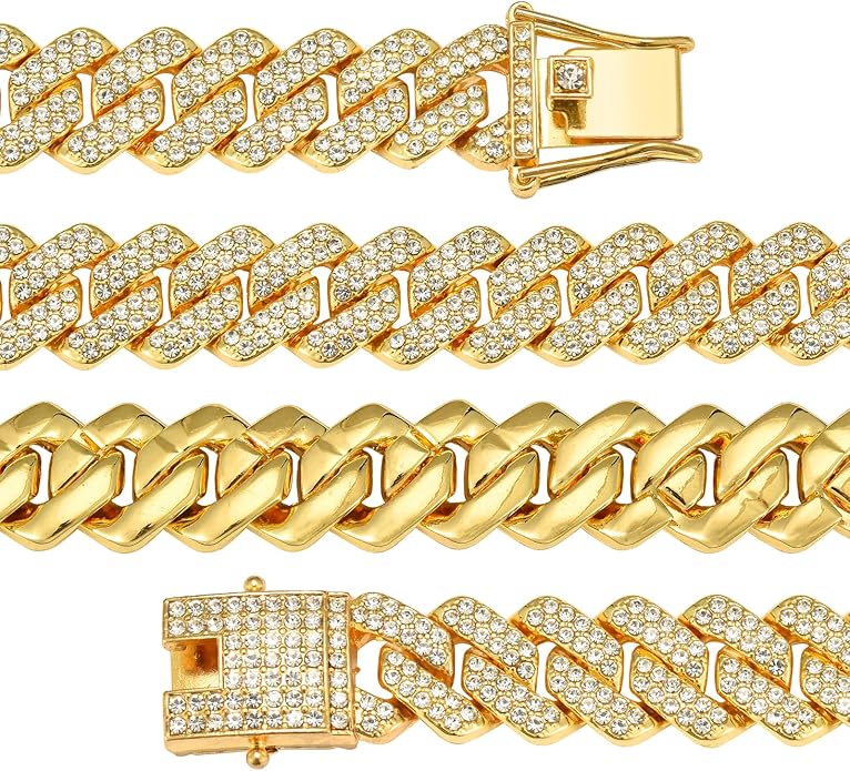 Mens Cuban Link Chain Miami Cuban Necklace 18K Gold Silver Chain Diamond Cut Chains For Men Women 14mm Iced Out Hip Hop Jewelry