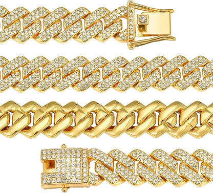 Mens Cuban Link Chain Miami Cuban Necklace 18K Gold Silver Chain Diamond Cut Chains For Men Women 14mm Iced Out Hip Hop Jewelry