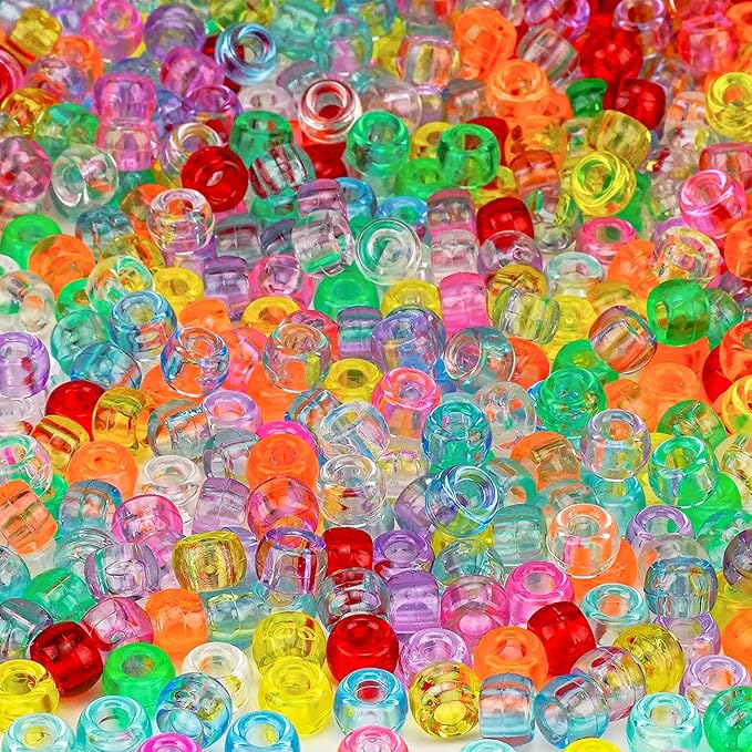 Transparent pony beads, over 1000 mixed color plastic beads, bulk glass beads, Kandi craft beads, PD-PONY-CLEAR-1000